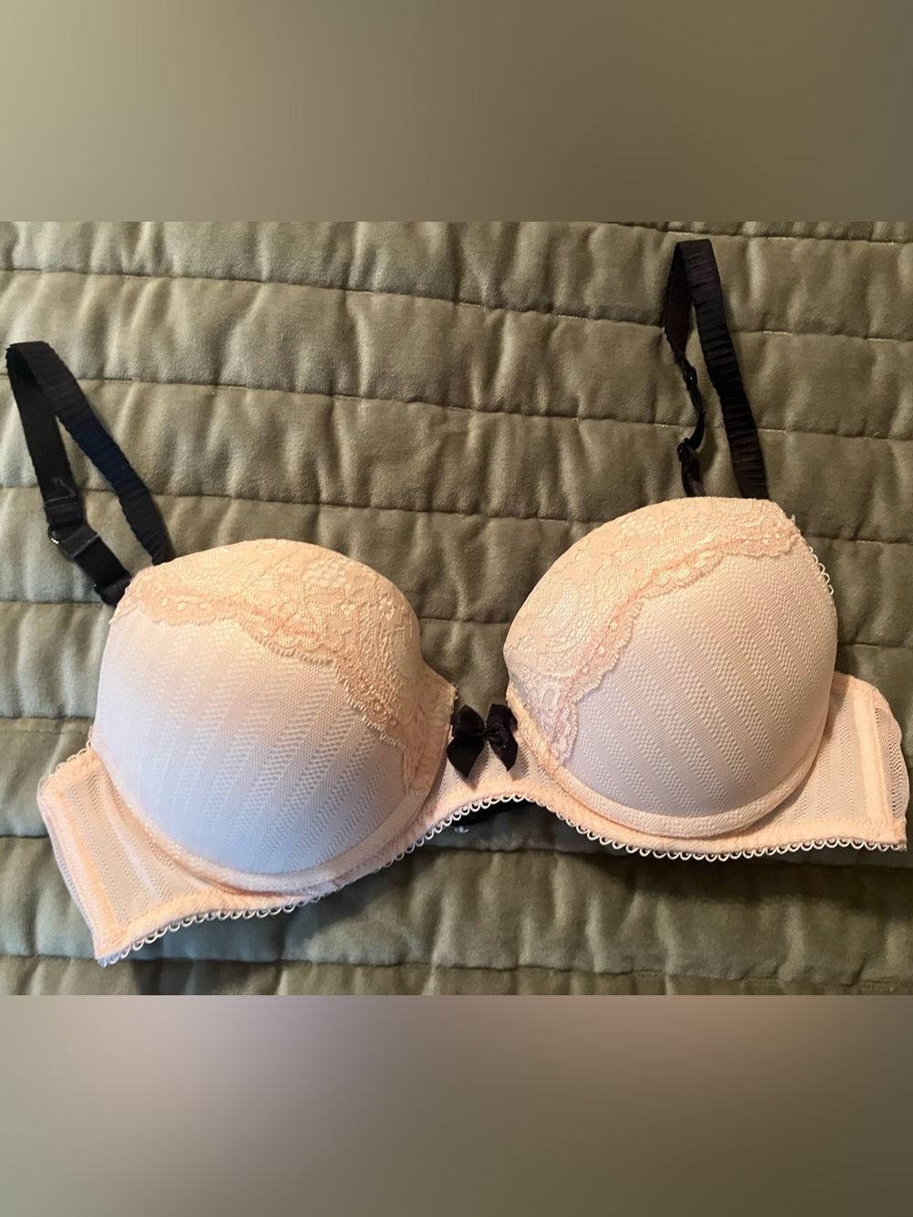 Women’s Lace Trim Light Pink  Bra with Black Straps